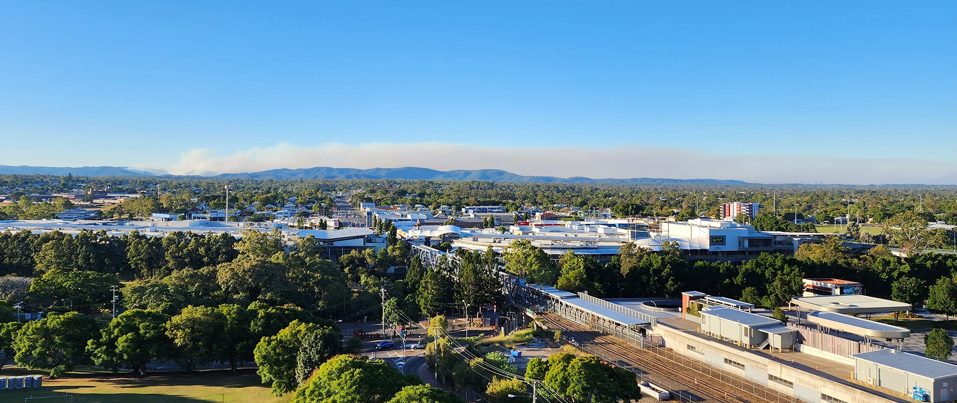 A panoramic view across Ipswich towards the surrounding ranges